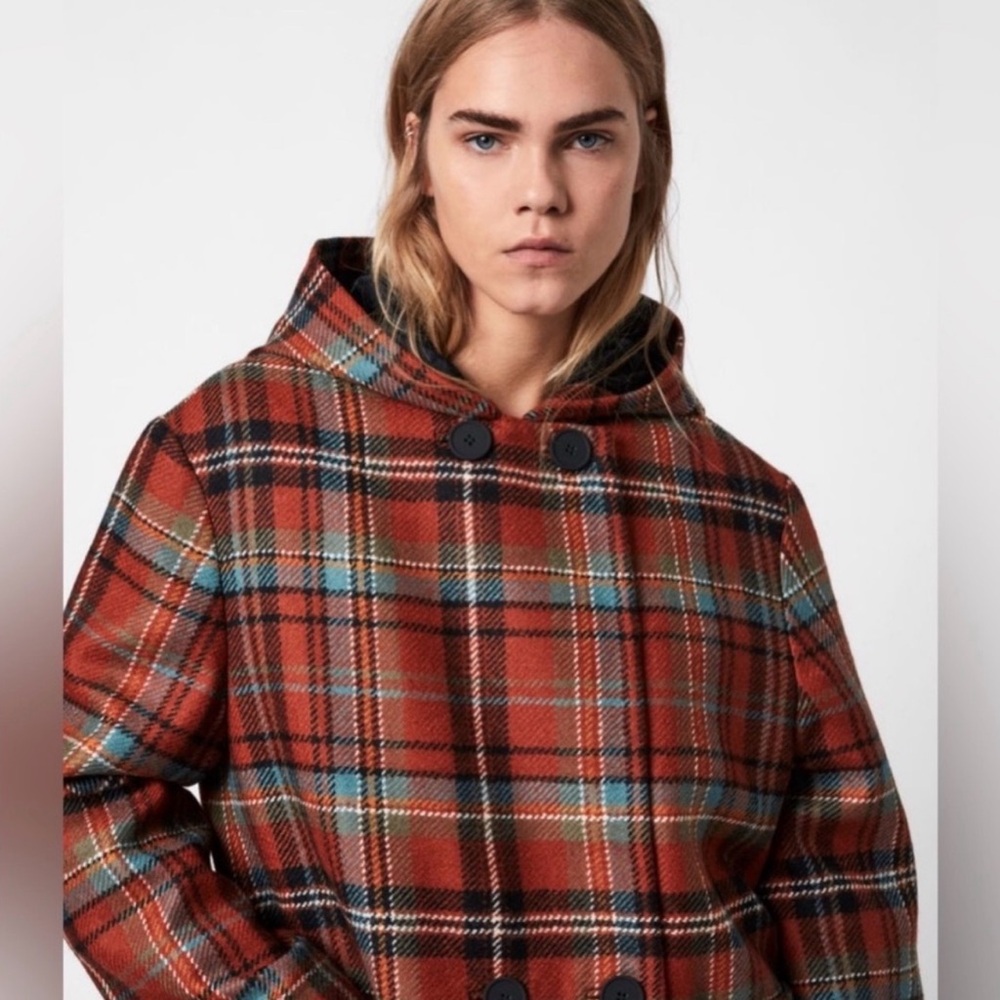 Allsaints Ebony Plaid Hooded Oversized
Long Coat - Picture 4 of 7